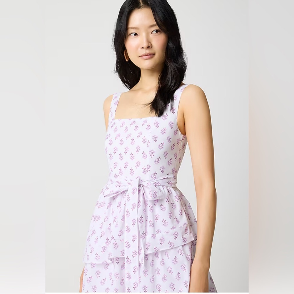 J Crew Sleeveless Belted Tiered Midi Dress, Size 8. NWT. - Picture 2 of 7